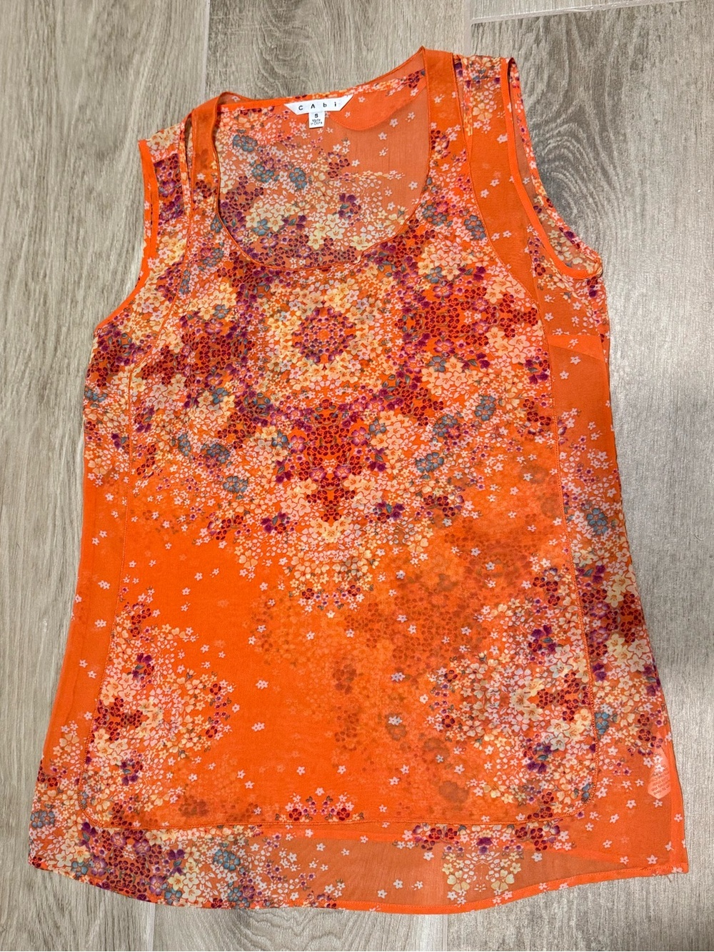 CAbi Orange Floral Merrow Edge Tank, Style #268 Size S